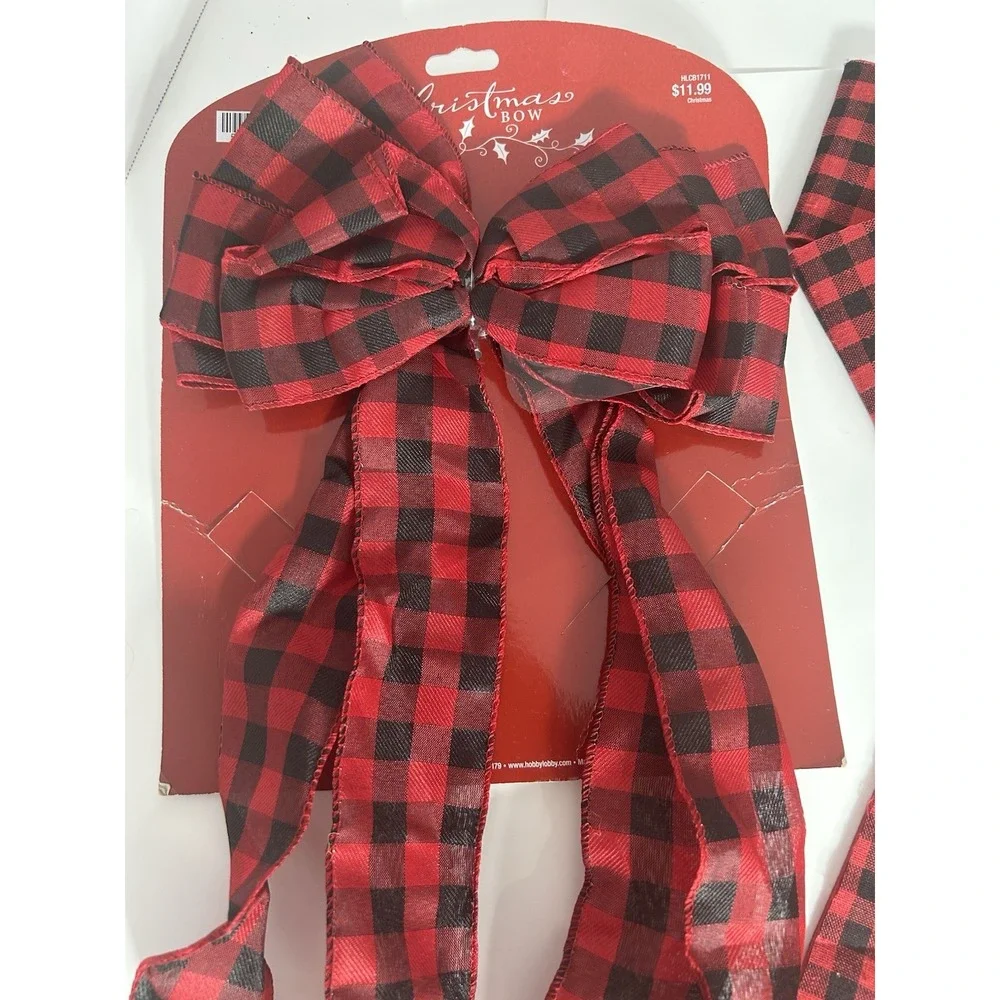 2‎ XL Red Black Buffalo Plaid Christmas Bows Crafting Wreaths Tree Farmhouse